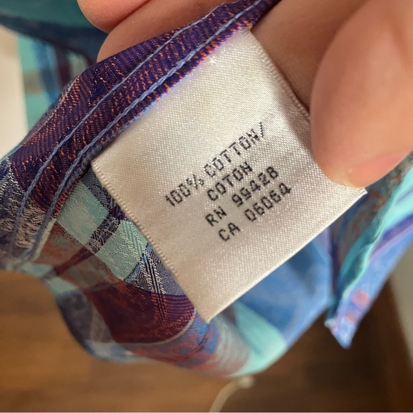 Bugatchi long sleeve button down shirt blue plaid paisley print classic fit XL - Picture 6 of 9